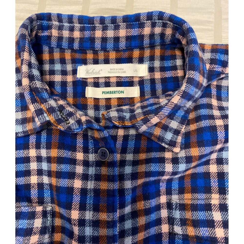 Woolrich Pemberton Plaid Flannel Shirt L/S Blue Orange Size L - Picture 5 of 9